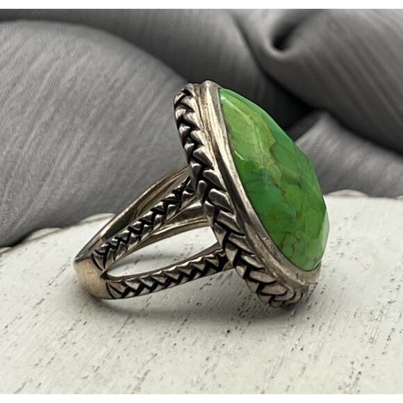 Vintage BARSE 925 Pear-Cut Turquoise Statement Ring 14.82G / Sz 7 - Picture 2 of 6